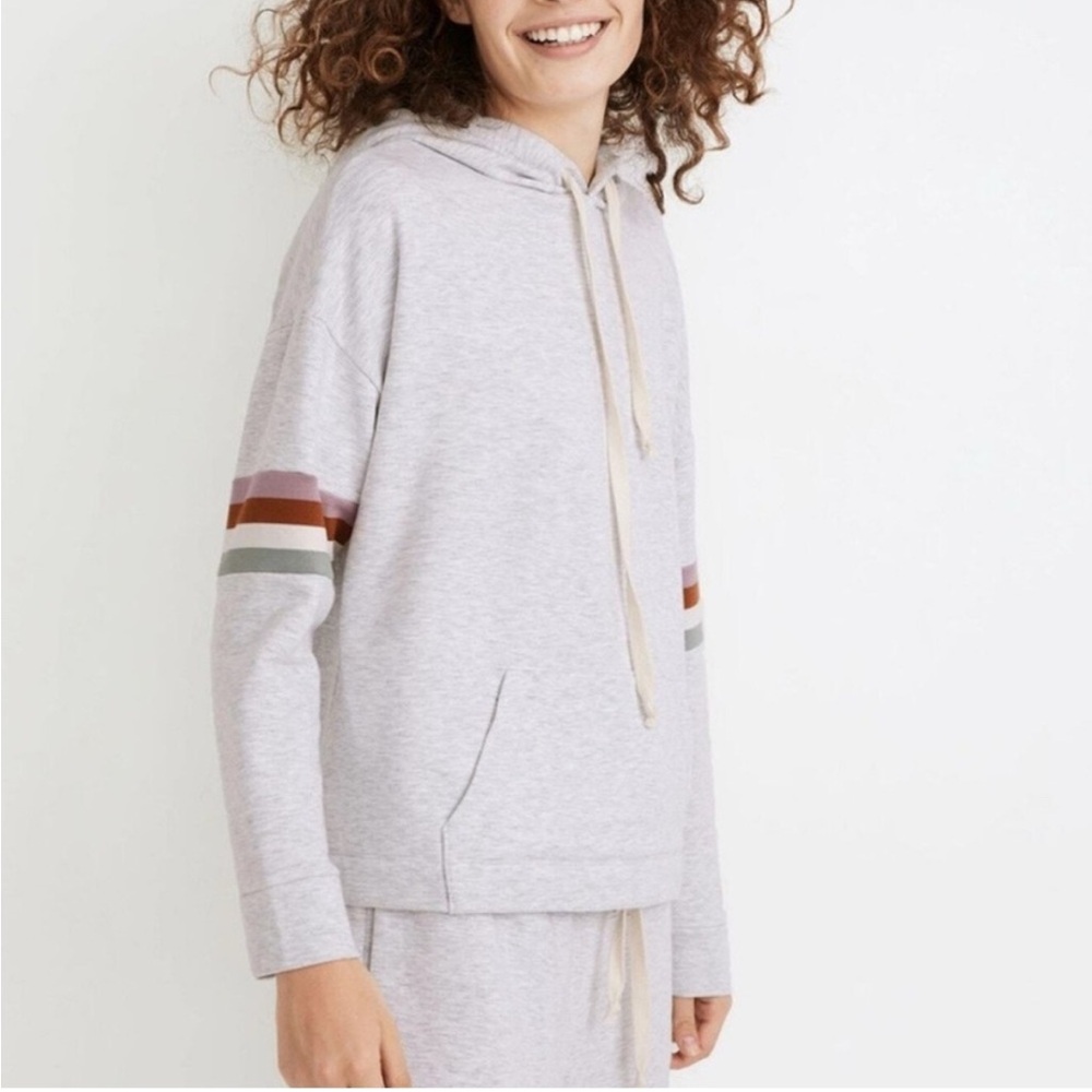 Madewell MWL Cozy Gray Hoodie with striped sleeve S